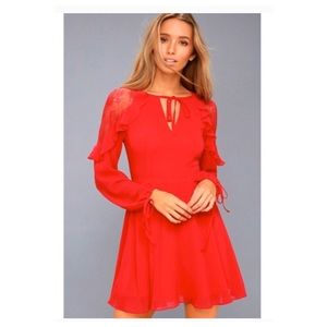 Lulu’s Red Long sleeve with lace sheath dress